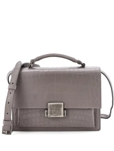 Pre-owned Saint Laurent Bellechasse Crocodile Embossed Leather Medium Satchel In Gray