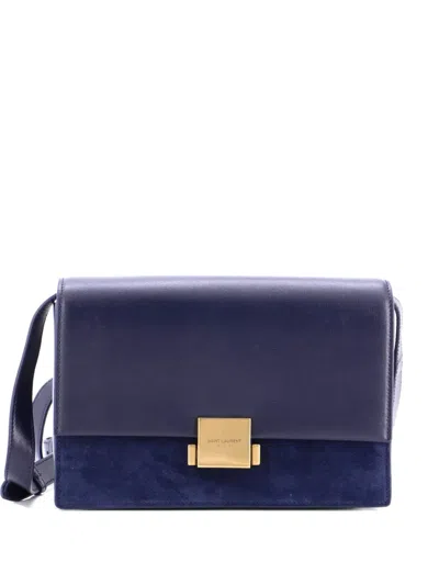 Pre-owned Saint Laurent Bellechasse Shoulder Bag Suede And Leather Medium Crossbody Bag In Blue