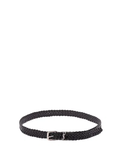 Saint Laurent Braided Buckle Leather Belt In Black