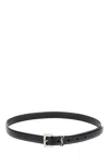 Saint Laurent Squared Buckle Smooth Leather Cassandre Thin Belt Accessories In Black