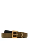 Saint Laurent Khaki Logo Buckle Belt In Brown