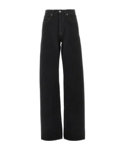 Saint Laurent Contrast-stitch Wide-leg Jeans In Black
