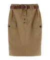 Saint Laurent Cassandre Pencil Skirt In Cotton Twill Clothing In Brown