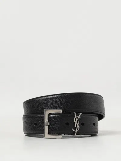 Saint Laurent Logo Plaque Embossed Belt In Black