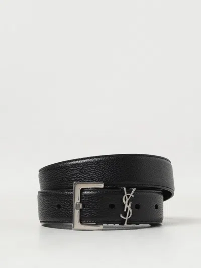 Saint Laurent Grained Leather Belt In Black