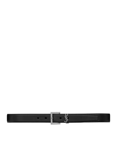 Saint Laurent Belt With Square Buckle With Cassandre Logo In Black