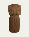 Saint Laurent Belted Button-front Shirtdress In Brown