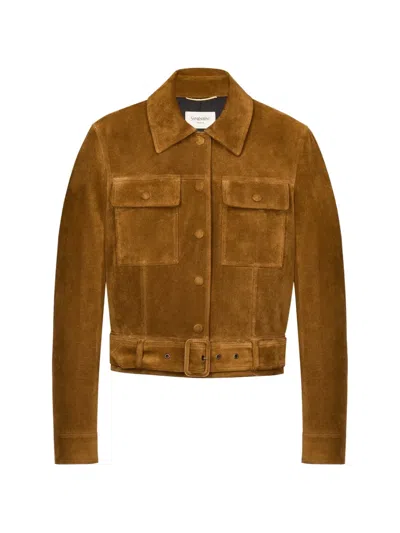 Saint Laurent Vintage Suede Tailored Jacket In Brown