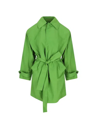 Saint Laurent Belted Coat In Green