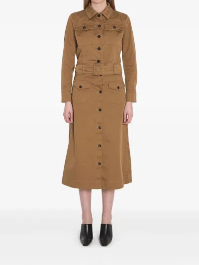 Saint Laurent Belted Cotton Jacket In Brown
