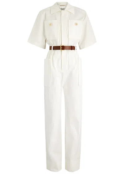 Saint Laurent Belted Cotton Jumpsuit In White
