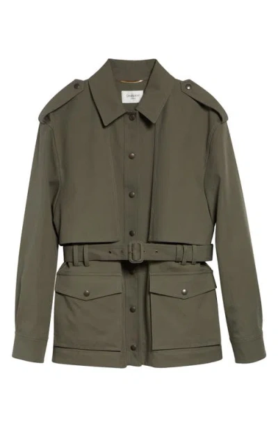 Saint Laurent Belted Cotton Military Jacket In Green