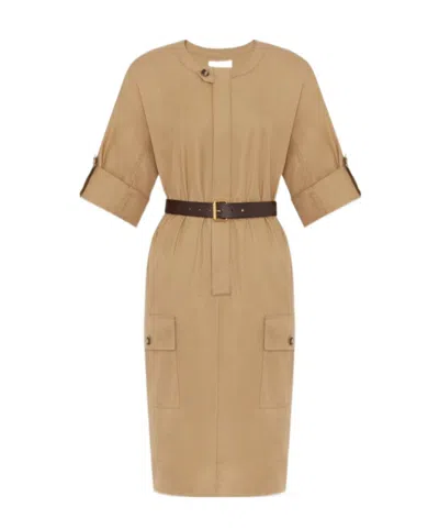 SAINT LAURENT SAINT LAURENT BELTED SHORT-SLEEVED MIDI DRESS