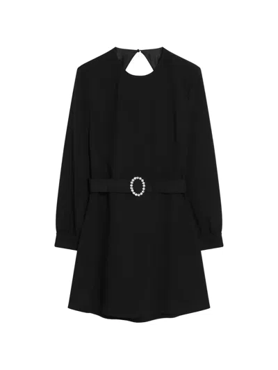 Saint Laurent Belted Crystal-buckle Mini Dress In Black