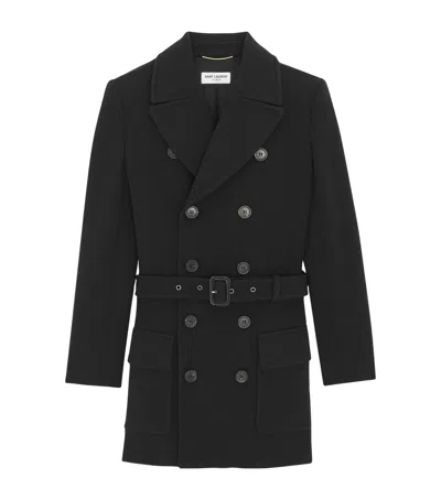 Saint Laurent Belted Double-breasted Jacket In Black