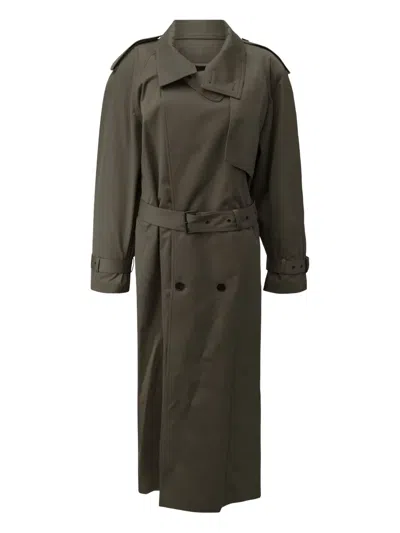 Saint Laurent Belted Double-breasted Trench Coat In Gray