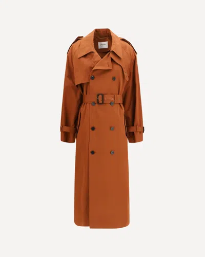 Saint Laurent Belted Double-breasted Coat In Orange