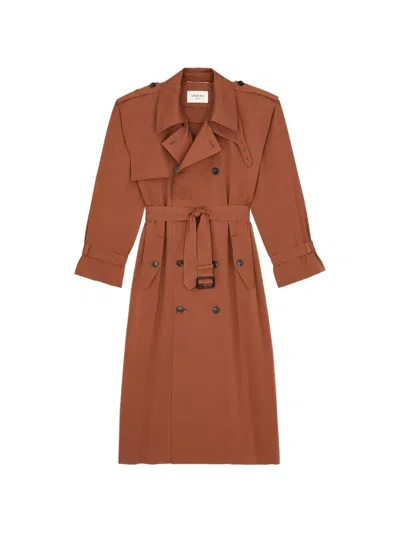 Saint Laurent Water-repellent Cotton And Silk Double-breasted Trench Coat In Brown