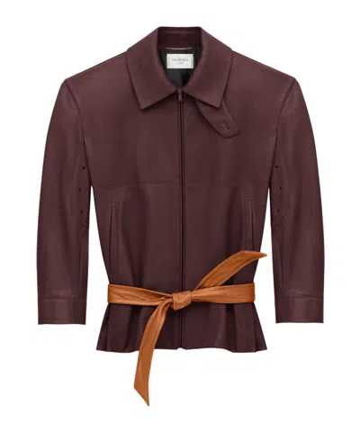 Saint Laurent Belted Jacket In Lambskin In Brown