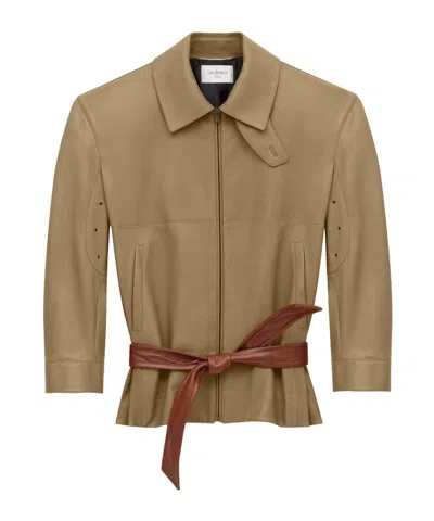 Saint Laurent Belted Jacket In Lambskin In Brown