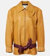 Saint Laurent Belted Leather Jacket In Yellow