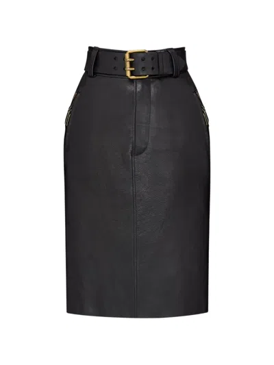 Saint Laurent Women Black Solid Midi Skirt