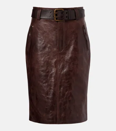 Saint Laurent Belted Leather Pencil Skirt In Black