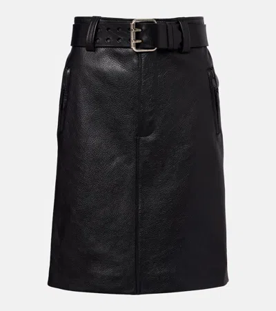 Saint Laurent Gonna A Matita Con Cintura In Pelle Martellata In Black