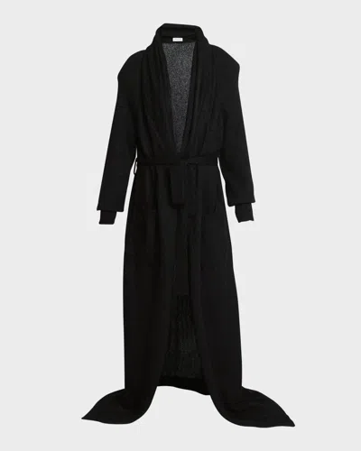 Saint Laurent Belted Long Cardigan In Nero