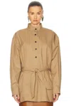 Saint Laurent Belted Long Sleeve Top In Sable Mouille