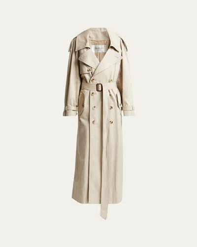 Saint Laurent Belted Long Trench Coat In Beige Clair