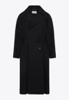 Saint Laurent Wool Coat With Central Back Slit In Blue