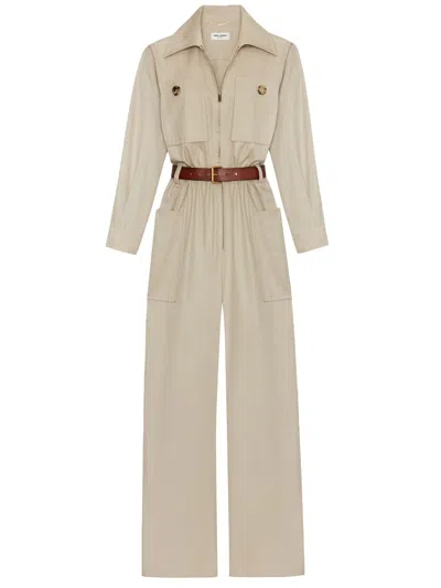 SAINT LAURENT SAINT LAURENT BELTED ORGANIC COTTON JUMPSUIT