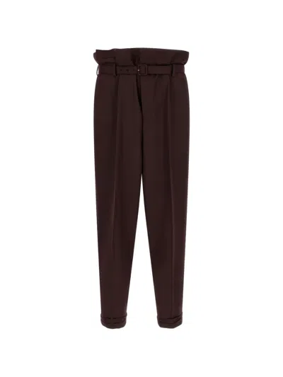 Saint Laurent Belted Paper-bag Trousers In Brown