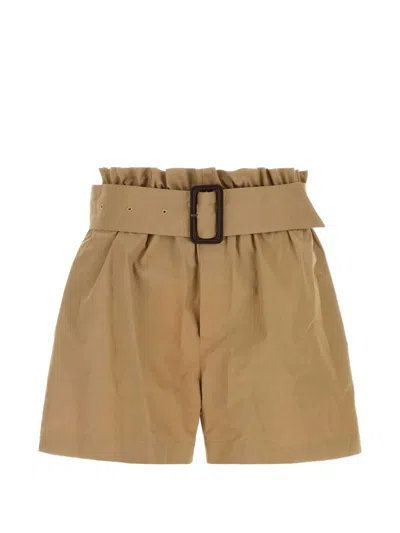 Saint Laurent Belted Paperbag-waist Shorts In Brown