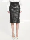 Saint Laurent Black Crinkled Calfskin Belted Pencil Skirt In Multi