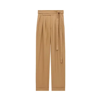 Pre-owned Saint Laurent Belted Pleated Straight Leg Pants 'sahara' | Tan | Women's Size 40