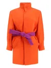 Saint Laurent Belted Stonewashed Silk Satin Coat In Orange