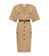 Saint Laurent Cotton Twill Midi Dress In Beige