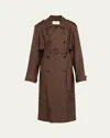 Saint Laurent Double-breasted Belted Silk-twill Trench Coat In Noisette