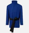 Saint Laurent Belted Silk-trimmed Wool Jacket In Blue