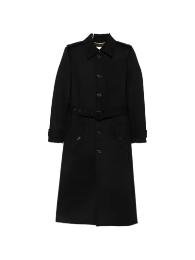 Saint Laurent Belted Single-breasted Coat In Black