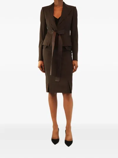 Pre-owned Saint Laurent Belted Skirt Suit In Brown
