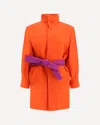 Saint Laurent Belted Stonewashed Silk Satin Coat In Orange