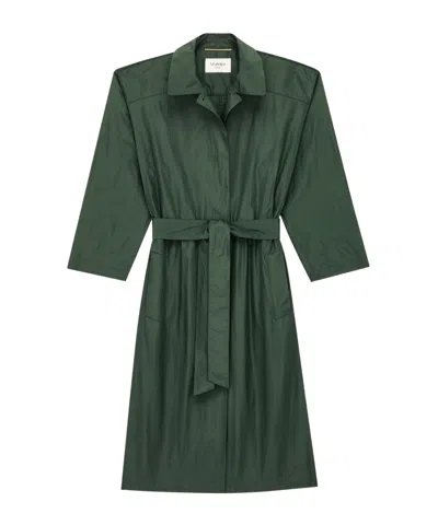 Saint Laurent Belted Trench Coat In Green