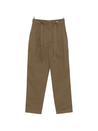 Saint Laurent Belted Trousers In Brown