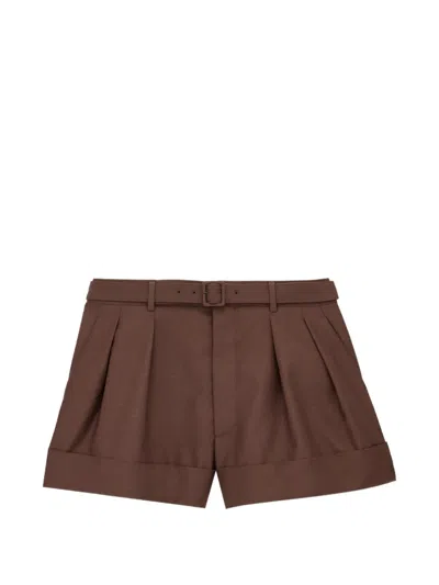 Saint Laurent Belted-detail Pleat-detail Shorts In Multi
