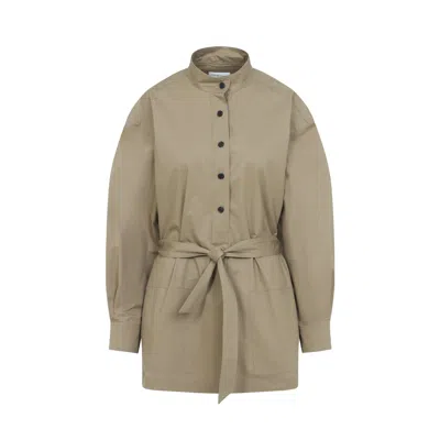 Saint Laurent Belted Waist Cotton Long Shirt In Beige
