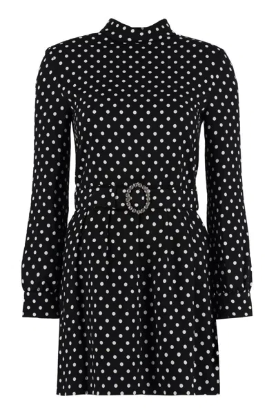 Saint Laurent Polka Dot-print Belted Dress In Black