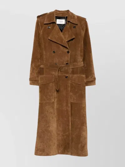 SAINT LAURENT BELTED WAIST LEATHER TRENCH COAT